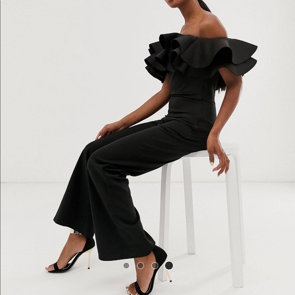 ASOS Pants - ASOS True violet frill jumpsuit in black
